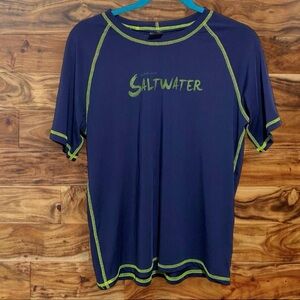 Saltwater Men's Short Sleeve Rash Guard Tee - Navy/Green
